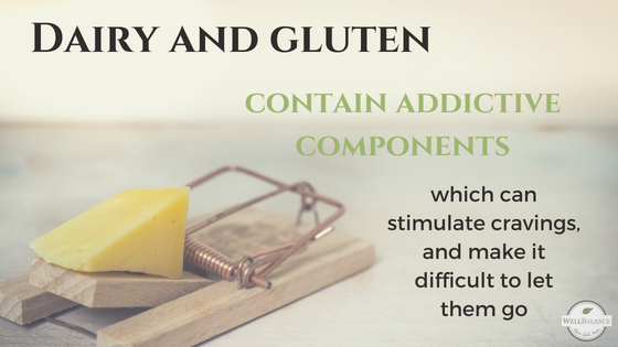 dairy and gluten contain addictive components, which can stimulate cravings, and make it difficult to let them go